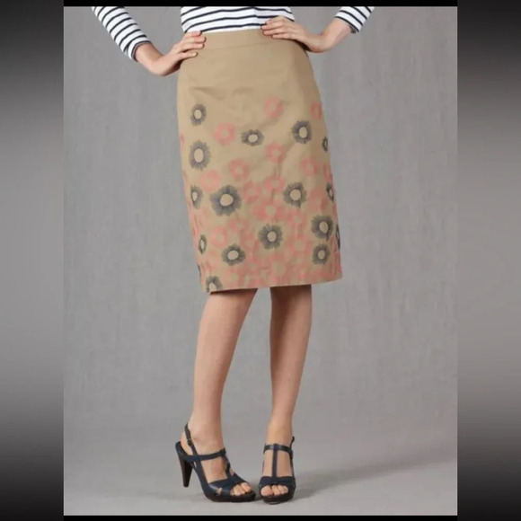 Boden embroidered a line skirt khaki with blue and pink burst US 10 - Picture 1 of 7